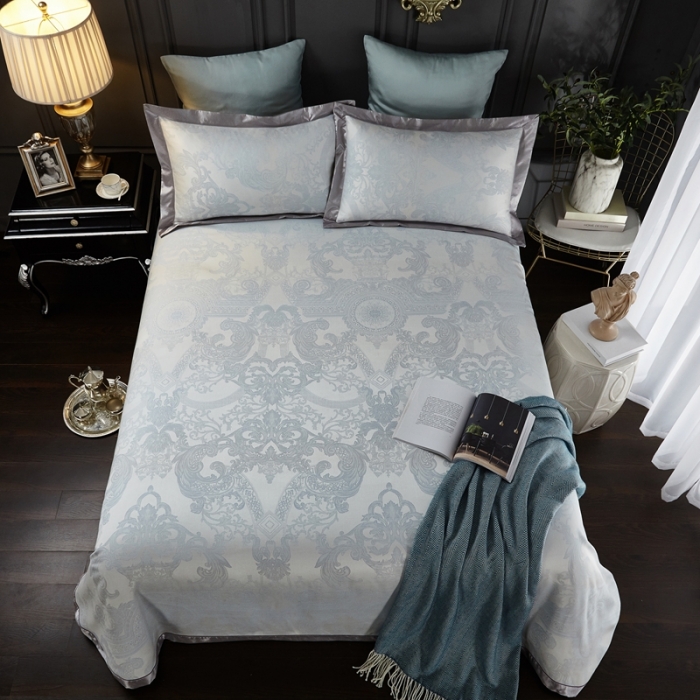 91家纺网 家纺一手货源 找家纺 威克凯丽2023新款重磅七彩大提花纯竹纤维软凉席三件套丝莉洛