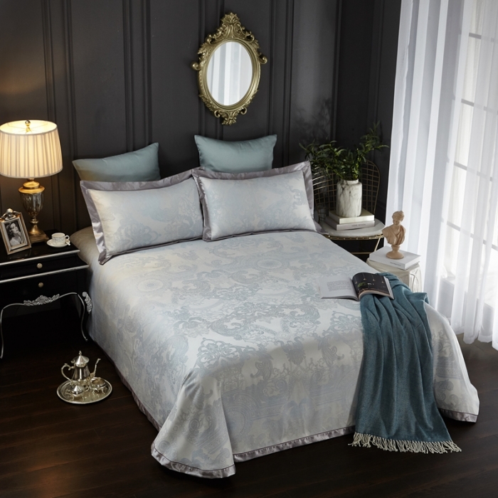 91家纺网 家纺一手货源 找家纺 威克凯丽2023新款重磅七彩大提花纯竹纤维软凉席三件套丝莉洛