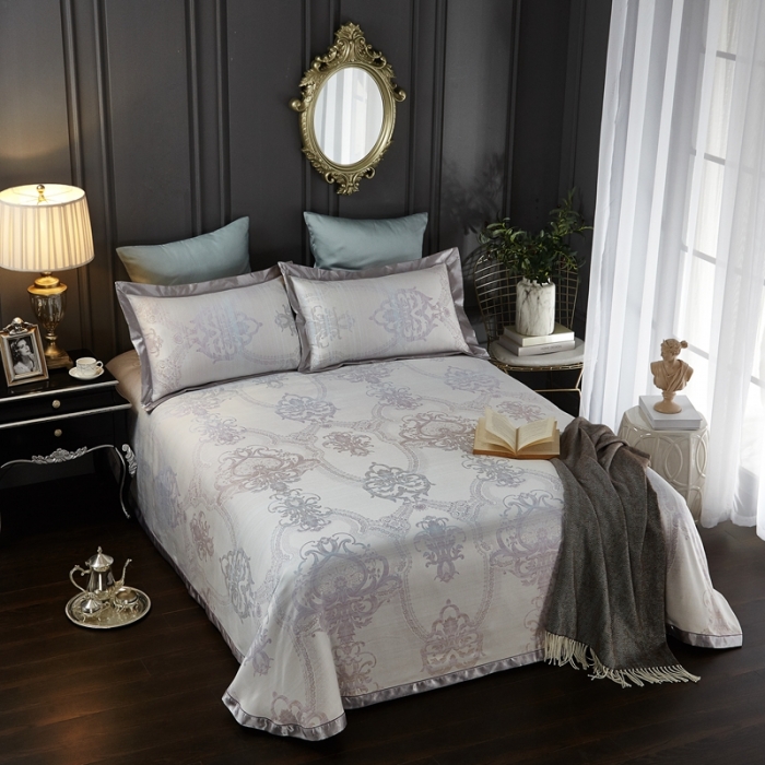 91家纺网 家纺一手货源 找家纺 威克凯丽2023新款重磅七彩大提花纯竹纤维软凉席三件套休斯顿