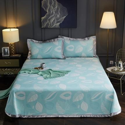 91家纺网 家纺一手货源 找家纺 威克凯丽2022重磅七彩大提花纯竹纤维软凉席三件套叶语谣香绿