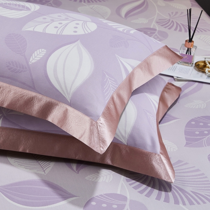 91家纺网 家纺一手货源 找家纺 威克凯丽2022重磅七彩大提花纯竹纤维软凉席三件套叶语谣香紫