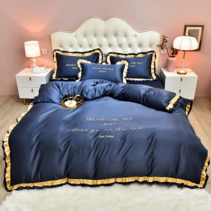 2021新款水洗真丝四件套诺曼相机图 蓝灰