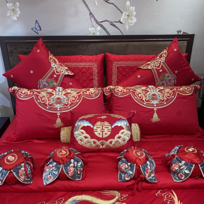 91家纺网 家纺一手货源 找家纺 爱情故事 2024新款婚庆秋冬100支系列 龙祥凤瑞