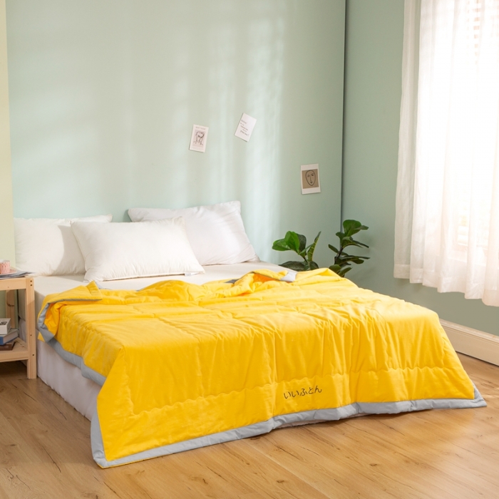 91家纺网 家纺一手货源 找家纺 澳萝拉 2021新款水洗棉夏被 日式-柠檬黄