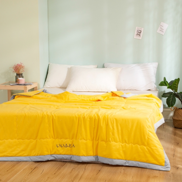 91家纺网 家纺一手货源 找家纺 澳萝拉 2021新款水洗棉夏被 日式-柠檬黄