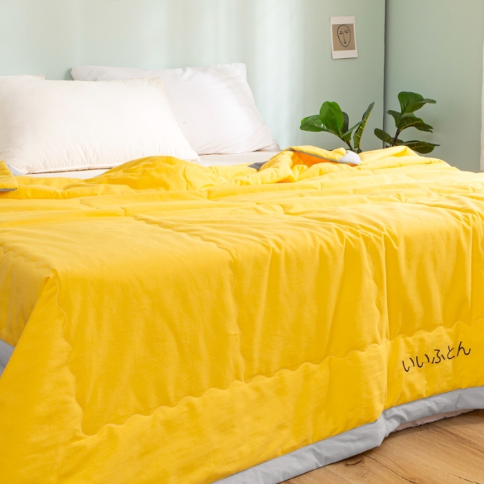91家纺网 家纺一手货源 找家纺 澳萝拉 2021新款水洗棉夏被 日式-柠檬黄