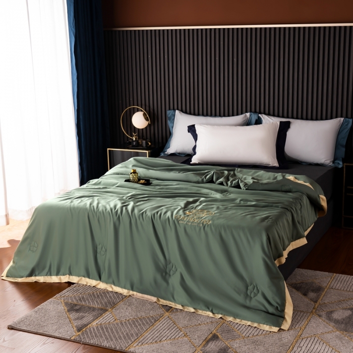 91家纺网 家纺一手货源 找家纺 澳萝拉 2021新款冰乐丝夏凉被 山茶花-橄榄绿