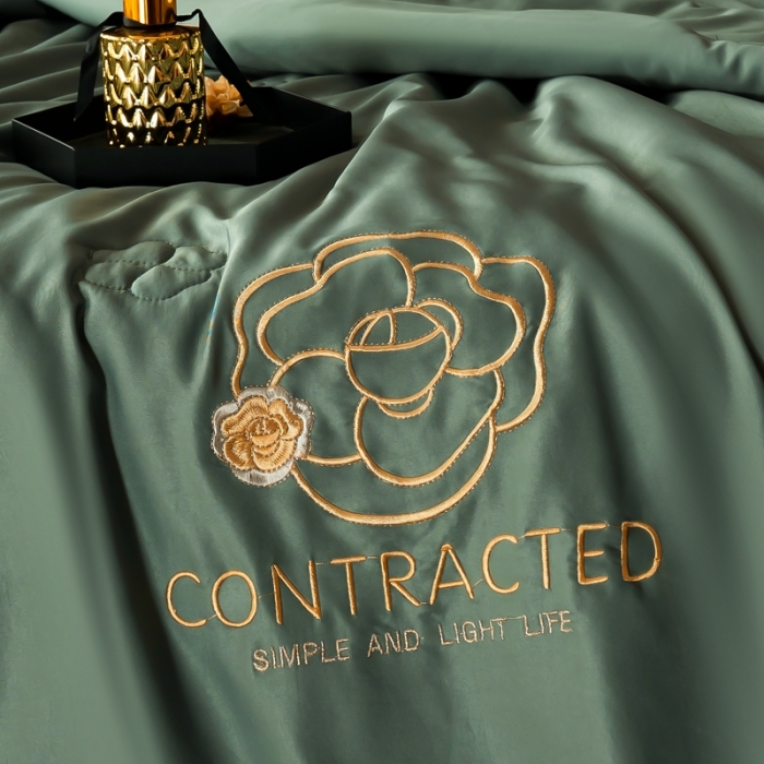 91家纺网 家纺一手货源 找家纺 澳萝拉 2021新款冰乐丝夏凉被 山茶花-橄榄绿