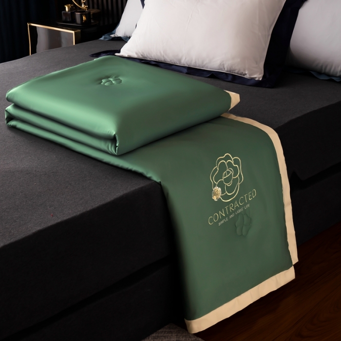 91家纺网 家纺一手货源 找家纺 澳萝拉 2021新款冰乐丝夏凉被 山茶花-橄榄绿