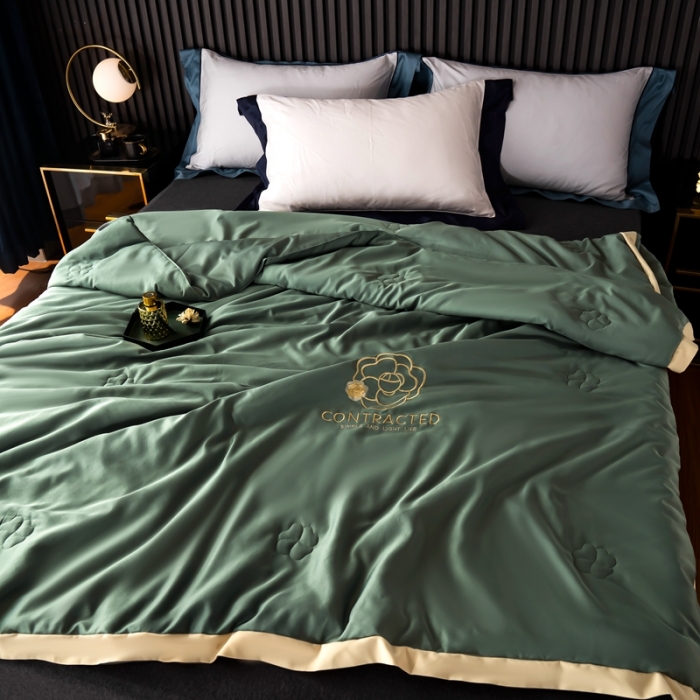 91家纺网 家纺一手货源 找家纺 澳萝拉 2021新款冰乐丝夏凉被 山茶花-橄榄绿