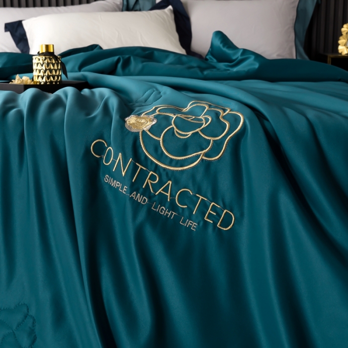 91家纺网 家纺一手货源 找家纺 澳萝拉 2021新款冰乐丝夏凉被 山茶花-孔雀蓝