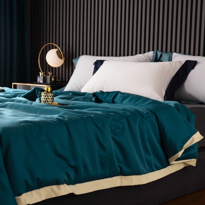 91家纺网 家纺一手货源 找家纺 澳萝拉 2021新款冰乐丝夏凉被 山茶花-孔雀蓝