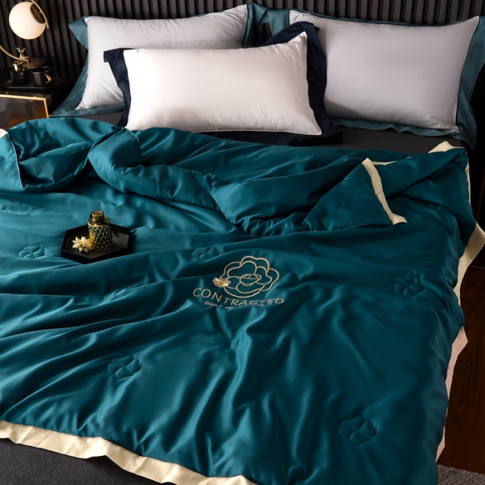 91家纺网 家纺一手货源 找家纺 澳萝拉 2021新款冰乐丝夏凉被 山茶花-孔雀蓝