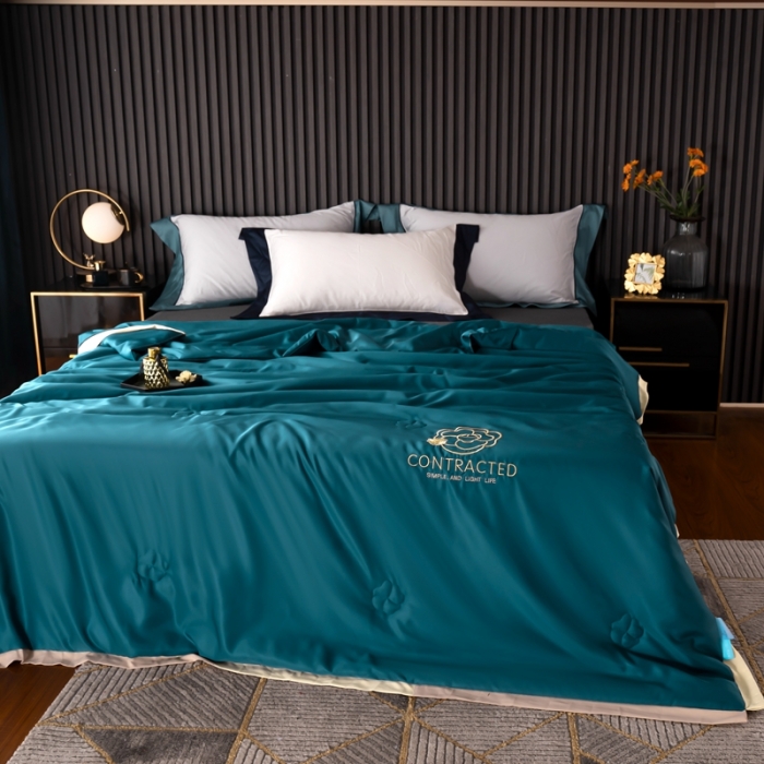 91家纺网 家纺一手货源 找家纺 澳萝拉 2021新款冰乐丝夏凉被 山茶花-孔雀蓝