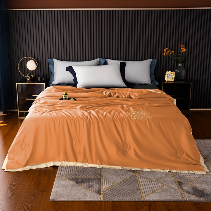 91家纺网 家纺一手货源 找家纺 澳萝拉 2021新款冰乐丝夏凉被 山茶花-暖色橘