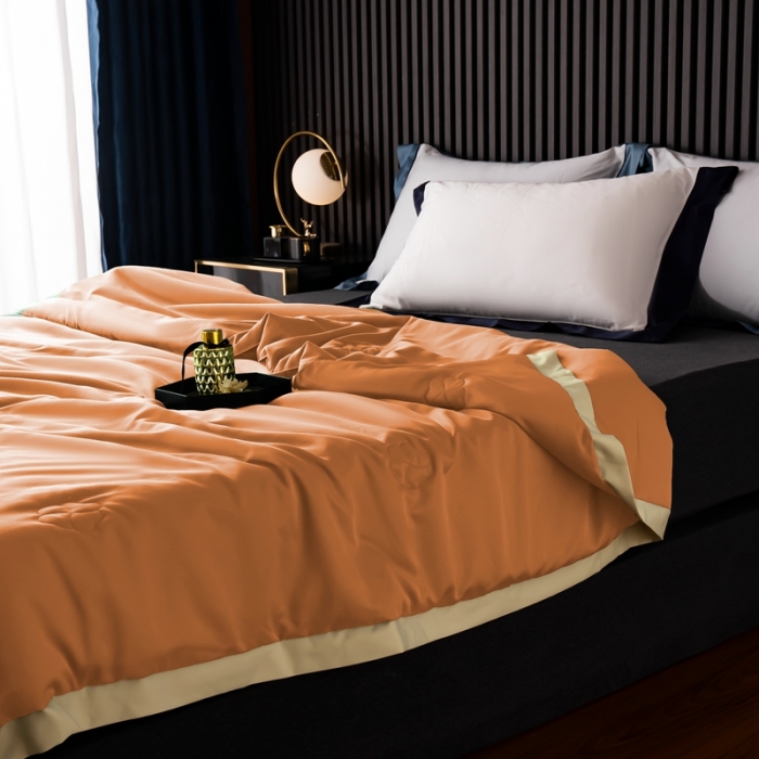 91家纺网 家纺一手货源 找家纺 澳萝拉 2021新款冰乐丝夏凉被 山茶花-暖色橘