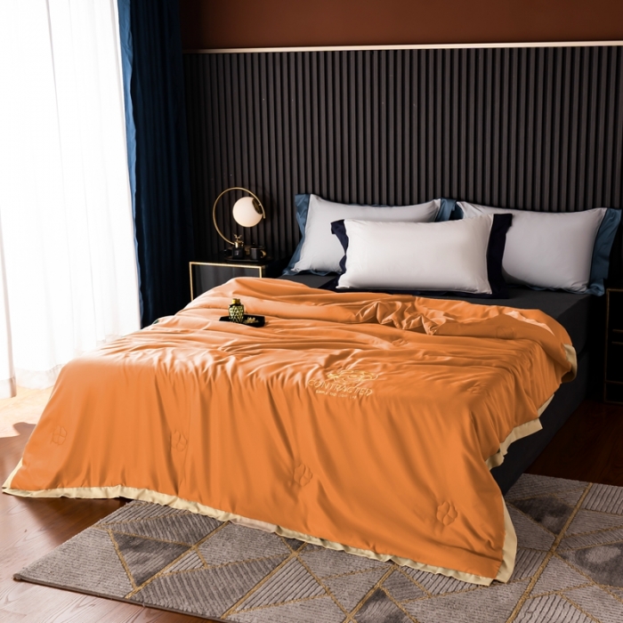 91家纺网 家纺一手货源 找家纺 澳萝拉 2021新款冰乐丝夏凉被 山茶花-暖色橘