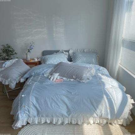 91家纺网 家纺一手货源 找家纺 嗨购2021网红爆款韩版公主女神风全棉水洗棉四件套 蓝色