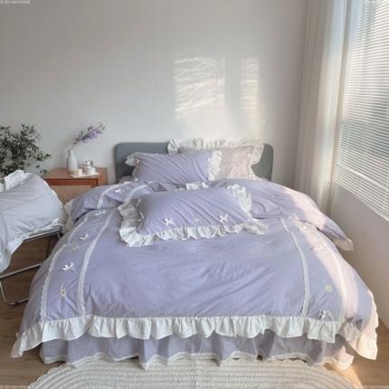 91家纺网 家纺一手货源 找家纺 嗨购2021网红爆款韩版公主女神风全棉水洗棉四件套 紫色