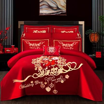 91家纺网 家纺一手货源 找家纺 （总）甜咪咪 2021新款大红婚庆磨毛系列四件套