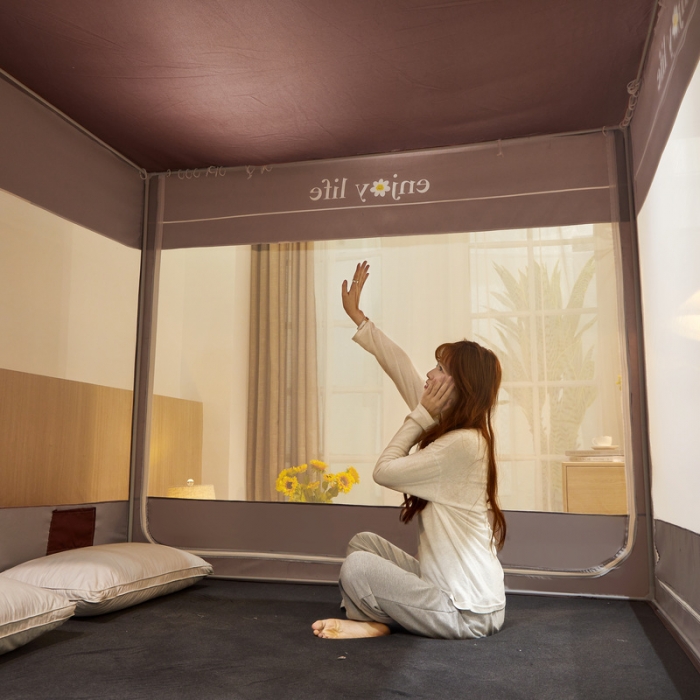 91家纺网 家纺一手货源 找家纺 卓尔居 2022新款可拆卸遮光布帘防尘坐床蚊帐 花开绽放