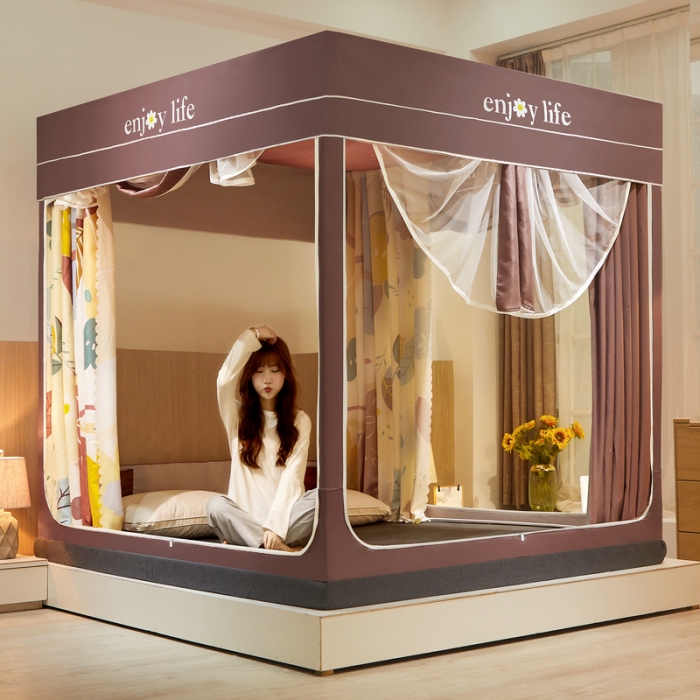 91家纺网 家纺一手货源 找家纺 卓尔居 2022新款可拆卸遮光布帘防尘坐床蚊帐 花开绽放