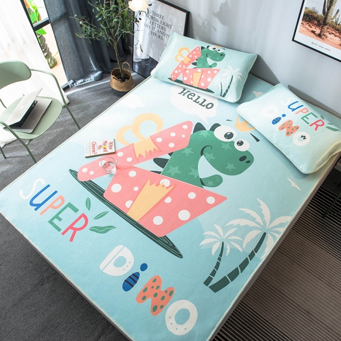 91家纺网 家纺一手货源 找家纺 印季 2021新款数码印花大版冰丝席 恐龙