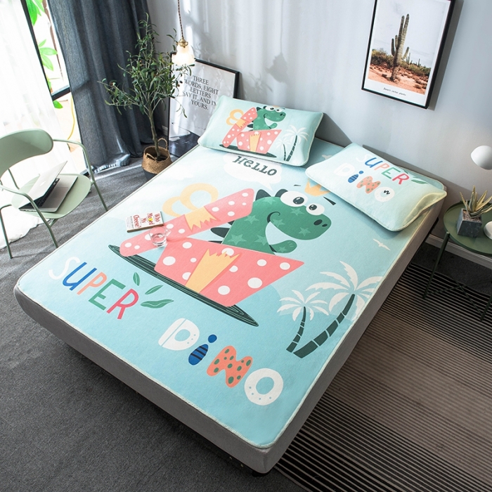 91家纺网 家纺一手货源 找家纺 印季 2021新款数码印花大版冰丝席 恐龙