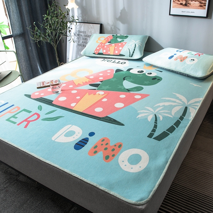 91家纺网 家纺一手货源 找家纺 印季 2021新款数码印花大版冰丝席 恐龙