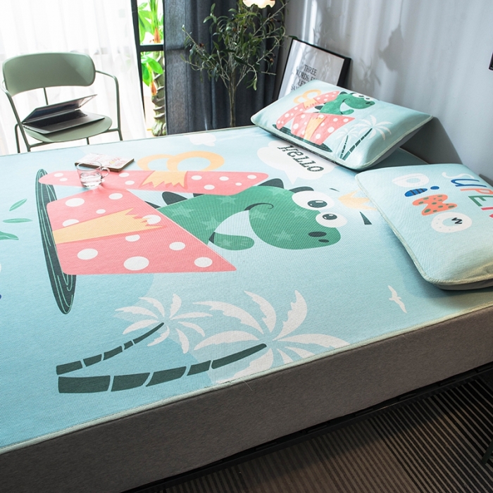 91家纺网 家纺一手货源 找家纺 印季 2021新款数码印花大版冰丝席 恐龙