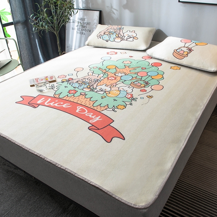 91家纺网 家纺一手货源 找家纺 印季 2021新款数码印花大版冰丝席 快乐森林