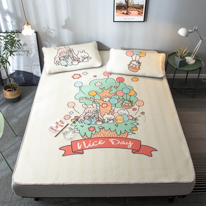 91家纺网 家纺一手货源 找家纺 印季 2021新款数码印花大版冰丝席 快乐森林