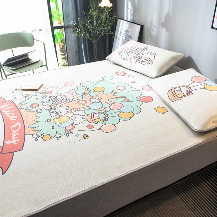 91家纺网 家纺一手货源 找家纺 印季 2021新款数码印花大版冰丝席 快乐森林