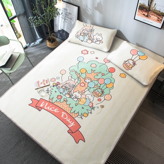 91家纺网 家纺一手货源 找家纺 印季 2021新款数码印花大版冰丝席 快乐森林