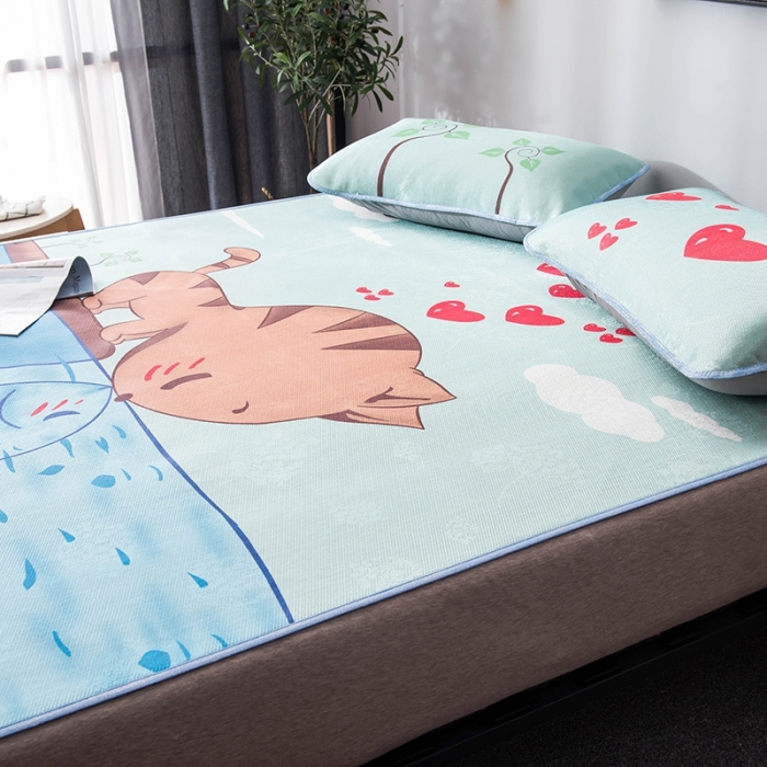 91家纺网 家纺一手货源 找家纺 印季 2021新款数码印花大版冰丝席 猫鱼恋