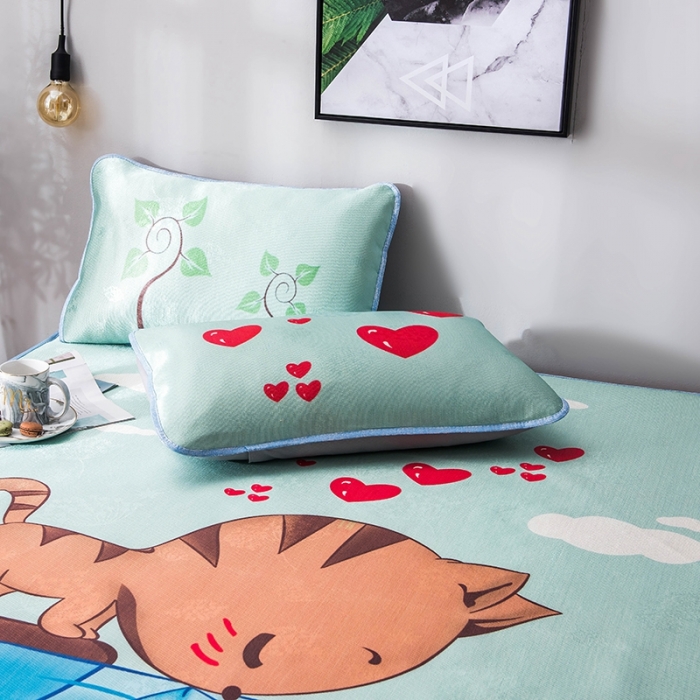 91家纺网 家纺一手货源 找家纺 印季 2021新款数码印花大版冰丝席 猫鱼恋