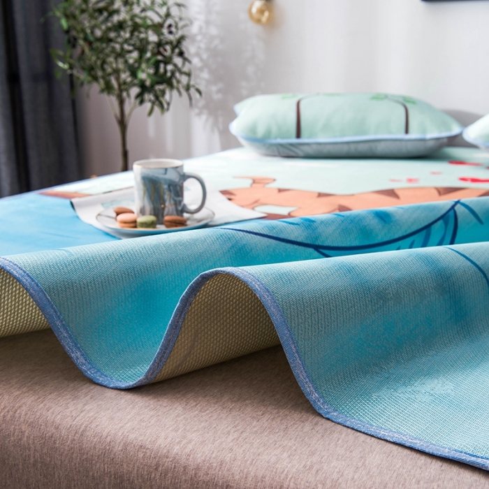 91家纺网 家纺一手货源 找家纺 印季 2021新款数码印花大版冰丝席 猫鱼恋