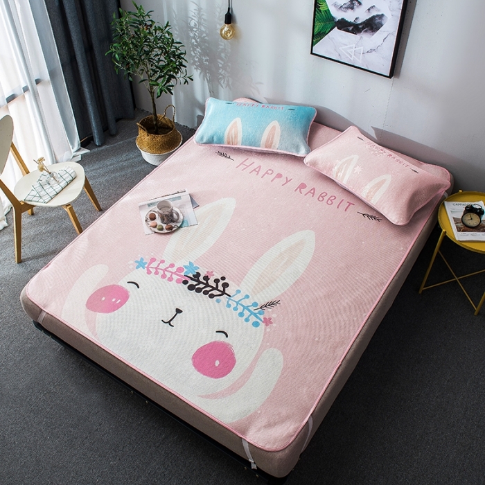 91家纺网 家纺一手货源 找家纺 印季 2021新款数码印花大版冰丝席 萌萌兔