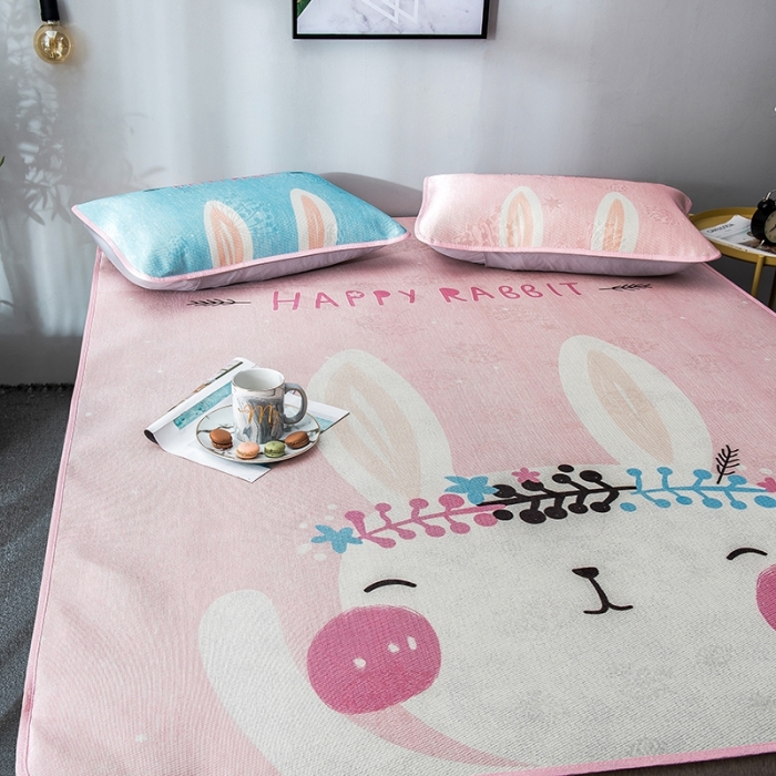 91家纺网 家纺一手货源 找家纺 印季 2021新款数码印花大版冰丝席 萌萌兔