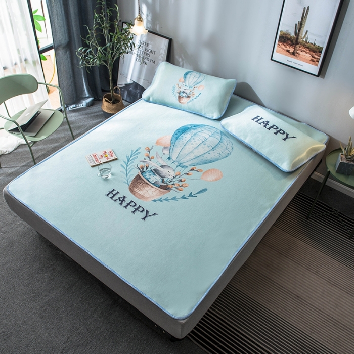 91家纺网 家纺一手货源 找家纺 印季 2021新款数码印花大版冰丝席 气球兔