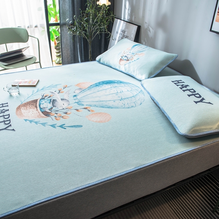 91家纺网 家纺一手货源 找家纺 印季 2021新款数码印花大版冰丝席 气球兔