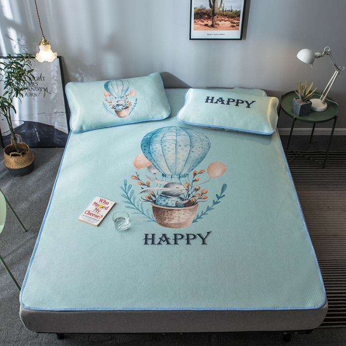 91家纺网 家纺一手货源 找家纺 印季 2021新款数码印花大版冰丝席 气球兔