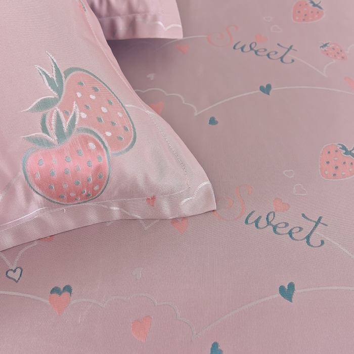 91家纺网 家纺一手货源 找家纺 甜之梦家纺 2025新款提花凉席单品床笠款三件套 草莓派对