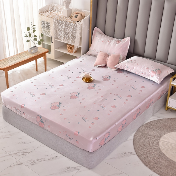 91家纺网 家纺一手货源 找家纺 甜之梦家纺 2025新款提花凉席单品床笠款三件套 草莓派对