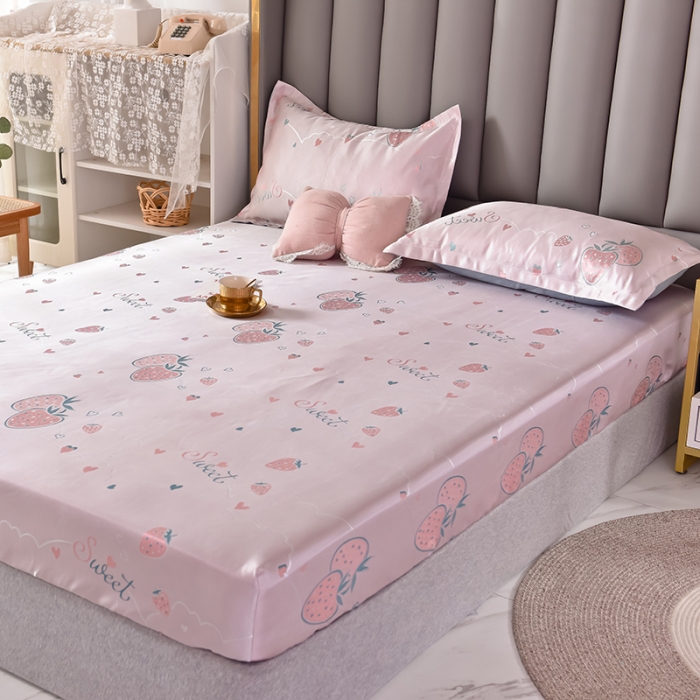 91家纺网 家纺一手货源 找家纺 甜之梦家纺 2025新款提花凉席单品床笠款三件套 草莓派对