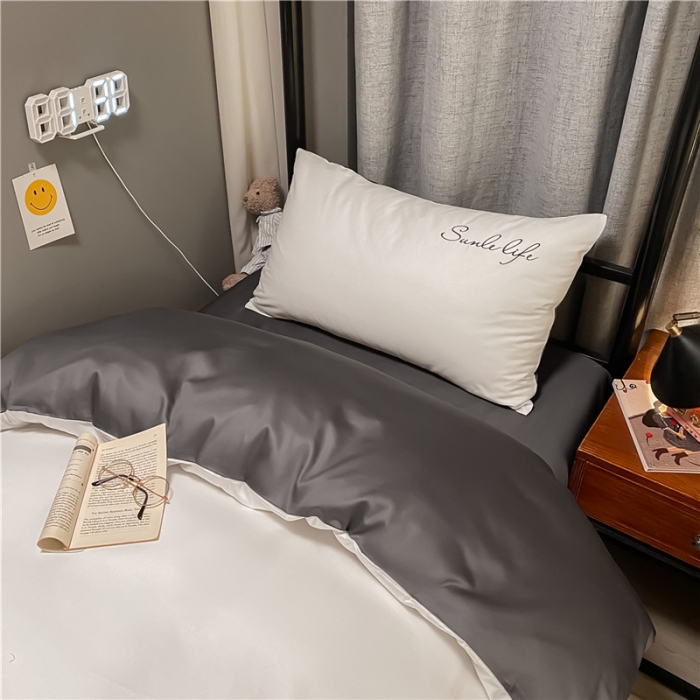 91家纺网 家纺一手货源 找家纺 古吉梦 2021新款水洗棉-S双拼学生三件套 双拼-本白