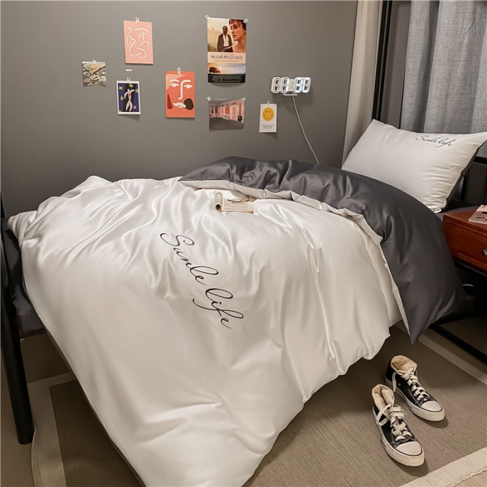 91家纺网 家纺一手货源 找家纺 古吉梦 2021新款水洗棉-S双拼学生三件套 双拼-本白