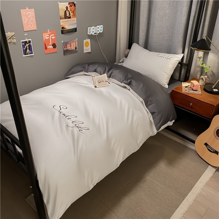 91家纺网 家纺一手货源 找家纺 古吉梦 2021新款水洗棉-S双拼学生三件套 双拼-本白