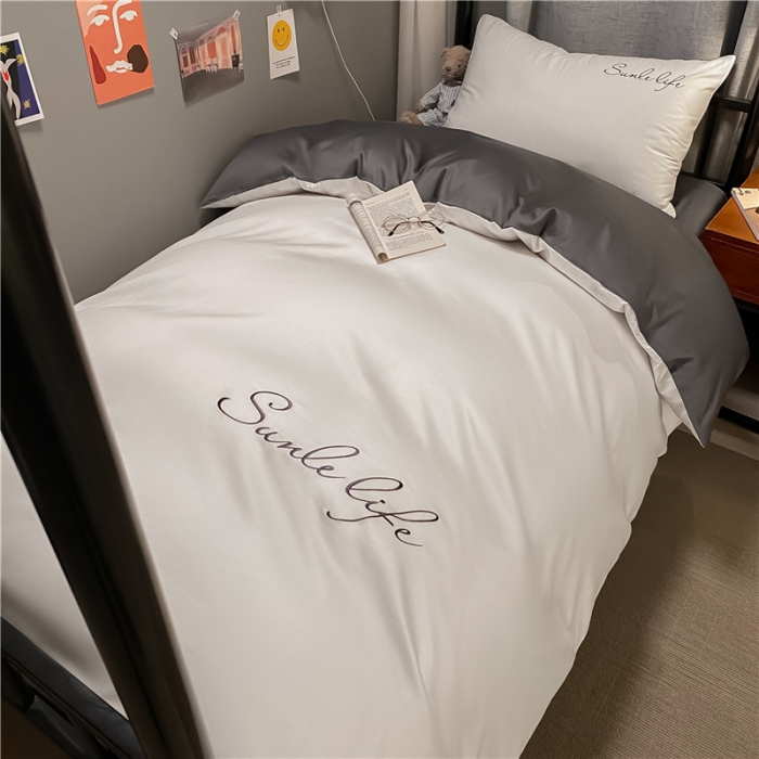 91家纺网 家纺一手货源 找家纺 古吉梦 2021新款水洗棉-S双拼学生三件套 双拼-本白