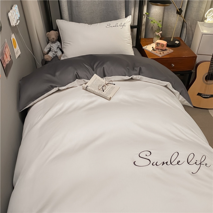 91家纺网 家纺一手货源 找家纺 古吉梦 2021新款水洗棉-S双拼学生三件套 双拼-本白